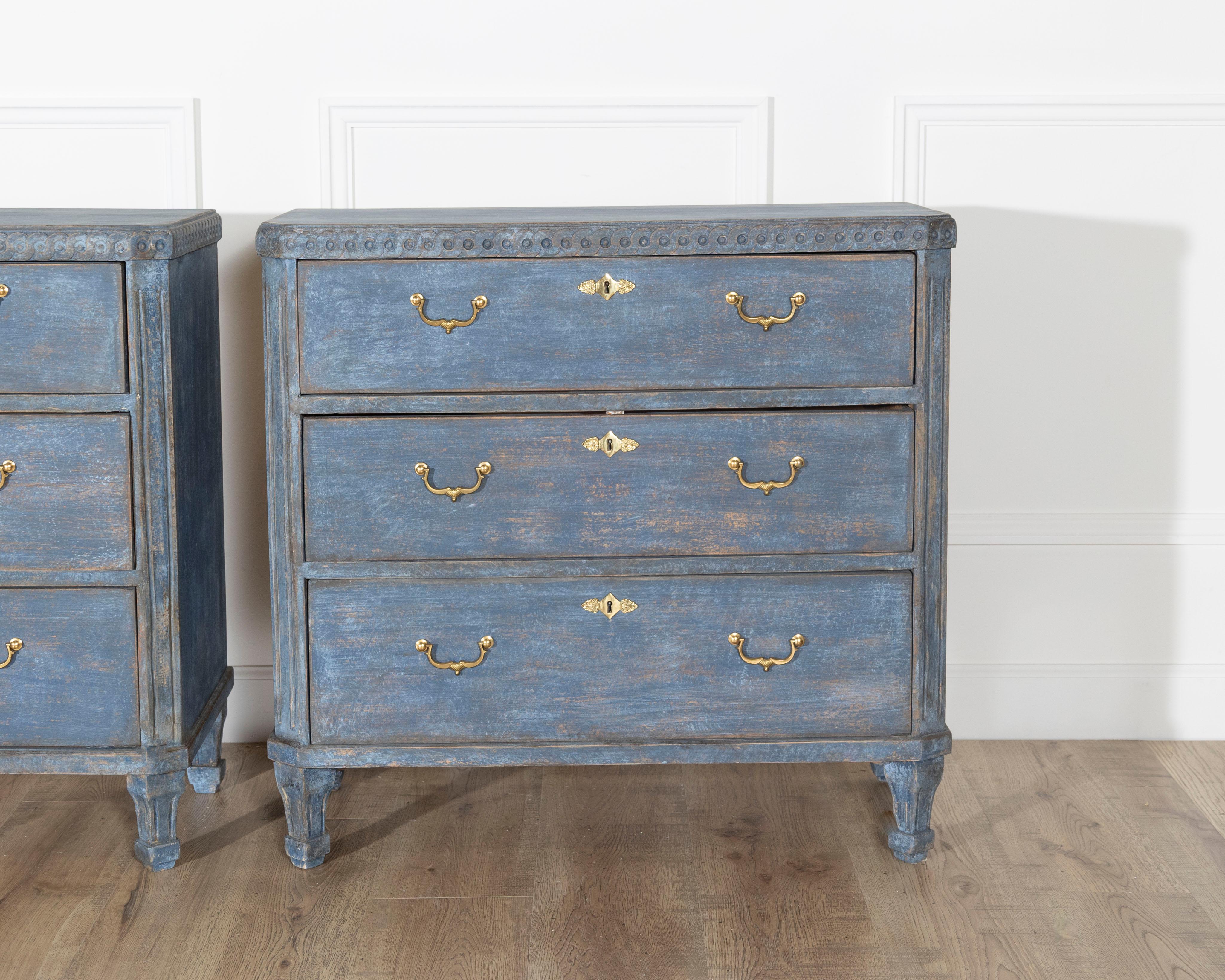 Pine Pair of Swedish Blue Painted Chests of Drawers, circa 1870 For Sale