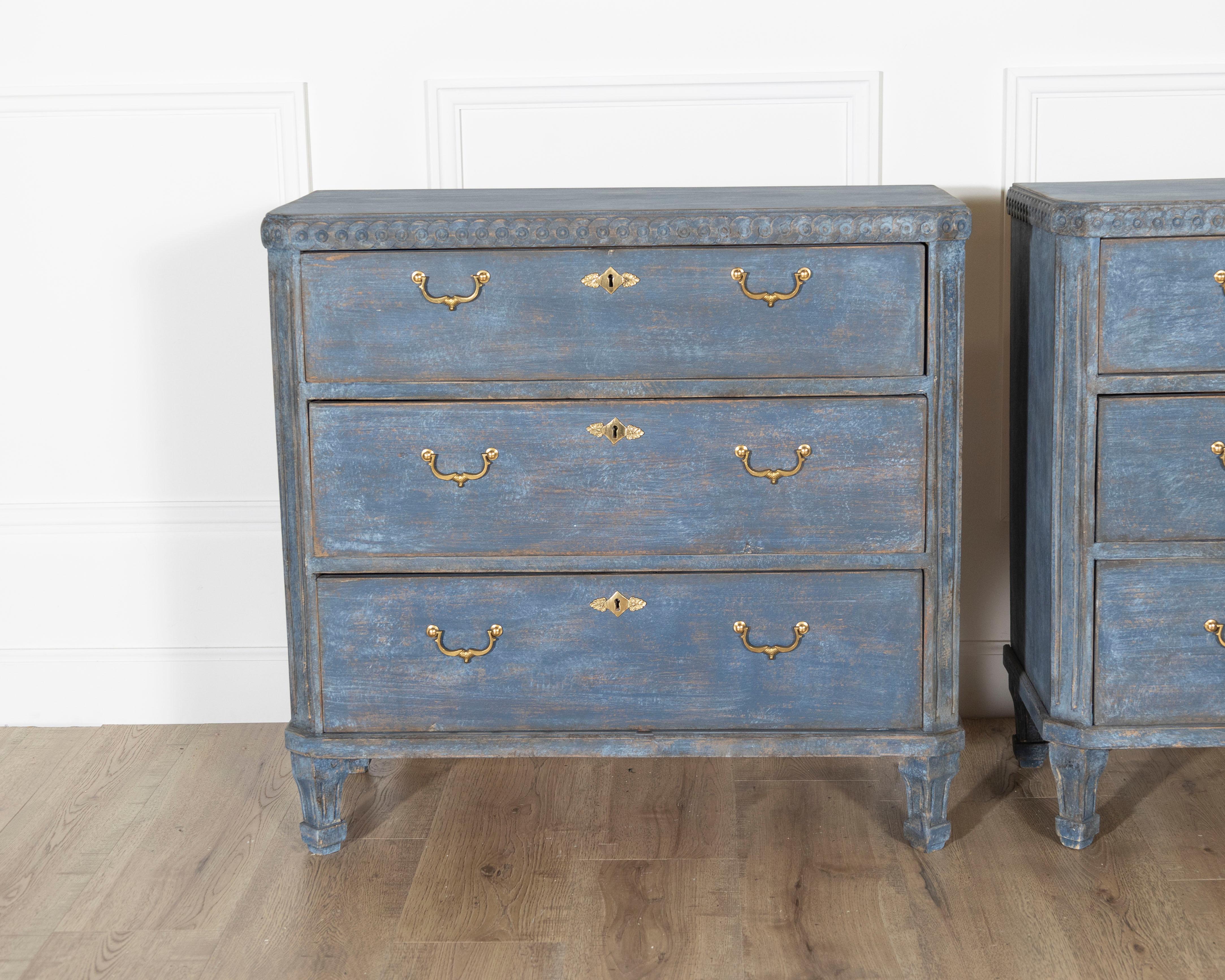 Pair of Swedish Blue Painted Chests of Drawers, circa 1870 For Sale 1