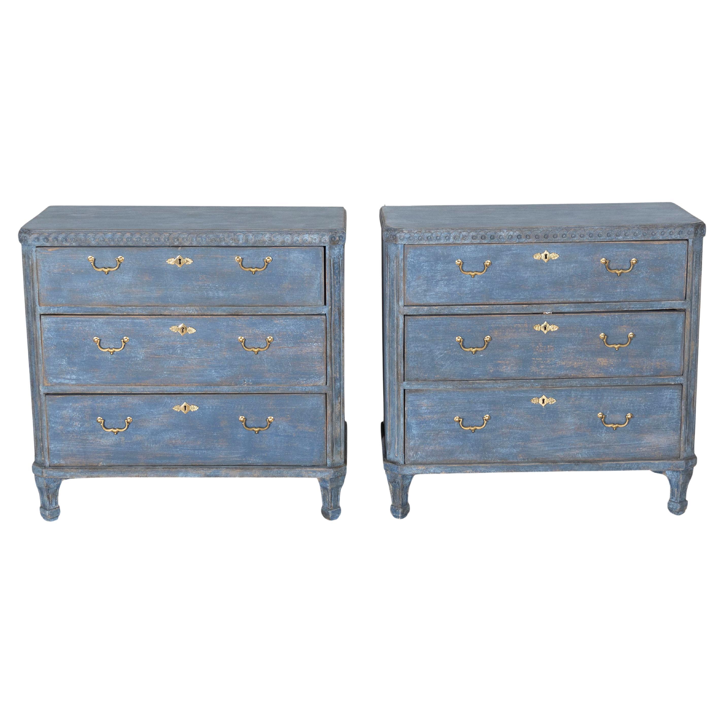 Pair of Swedish Blue Painted Chests of Drawers, circa 1870 For Sale