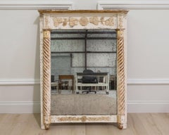 Miroir français ancien du XIXe siècle, avec peinture et verre d'origine