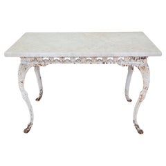 19th Century French Painted Iron Table with Marble Top and Lion Paw Feet