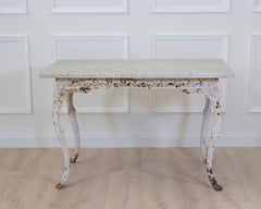 19th Century French Painted Iron Table with Marble Top and Lion Paw Feet