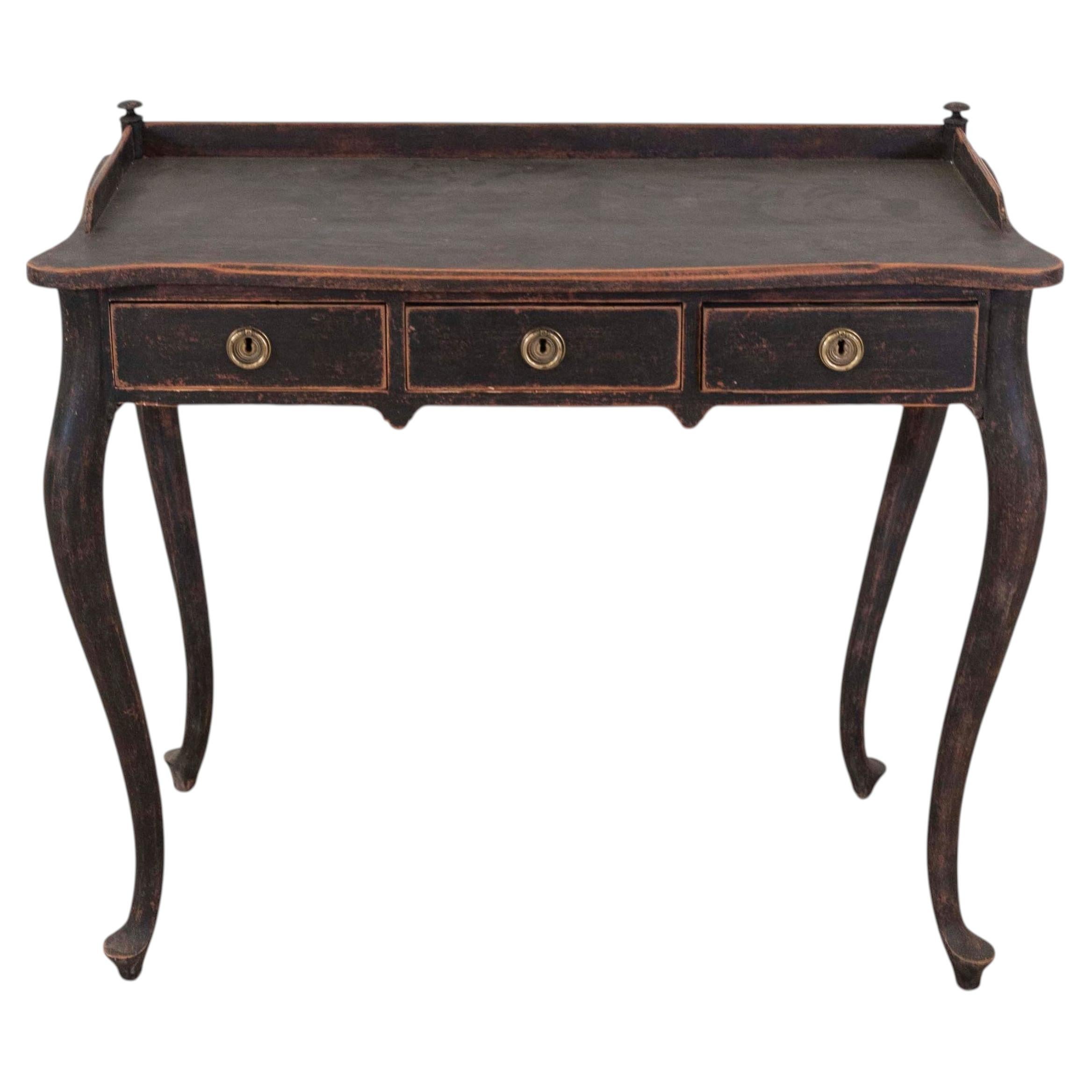 Swedish 20th Century Black Rococo-Style Writing Desk For Sale