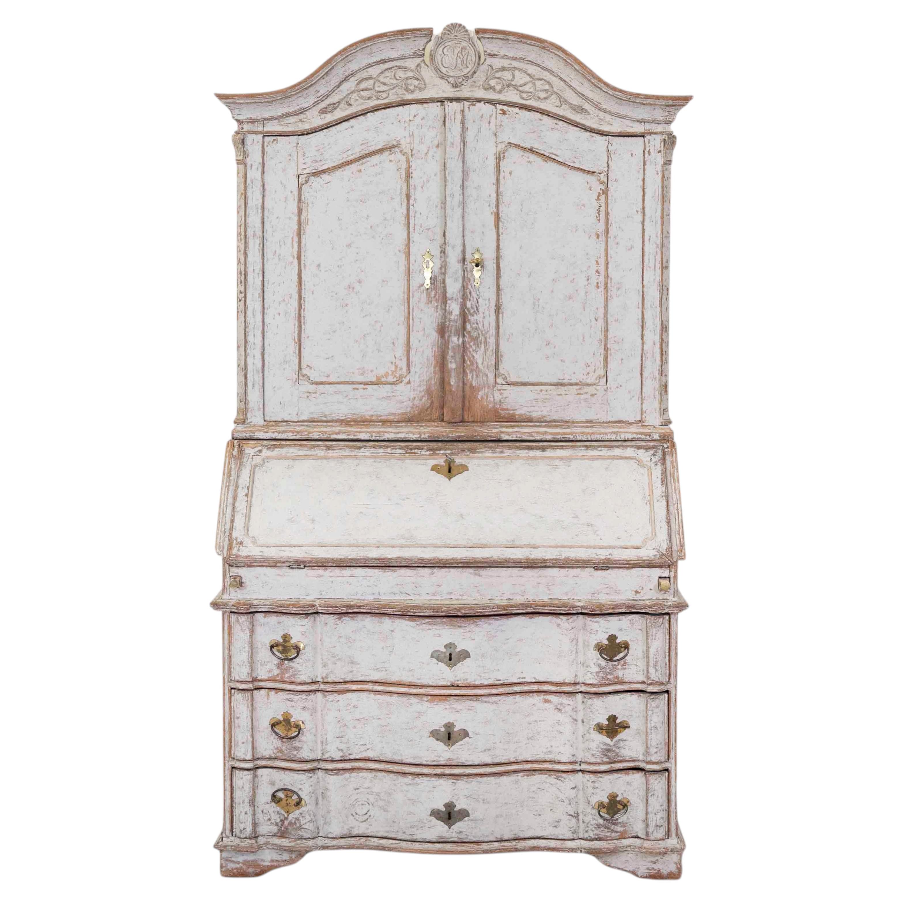 18th Century Danish Rococo Secretary with Serpentine Front, circa 1760 For Sale