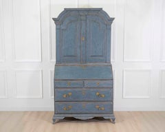 17th Century Blue Scandinavian Bureau with Original Hardware