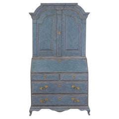 17th Century Blue Scandinavian Bureau with Original Hardware