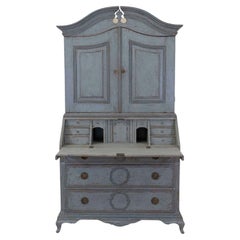 Scandinavian 18th Century Blue-Painted Two-Part Bureau