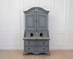 Scandinavian 18th Century Blue-Painted Two-Part Bureau