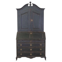 Scandinavian 18th Century Black-Painted Carved Bureau