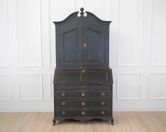 Scandinavian 18th Century Black-Painted Carved Bureau