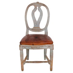 18th Century Swedish Gustavian Chair with Original Paint and Leather Seat