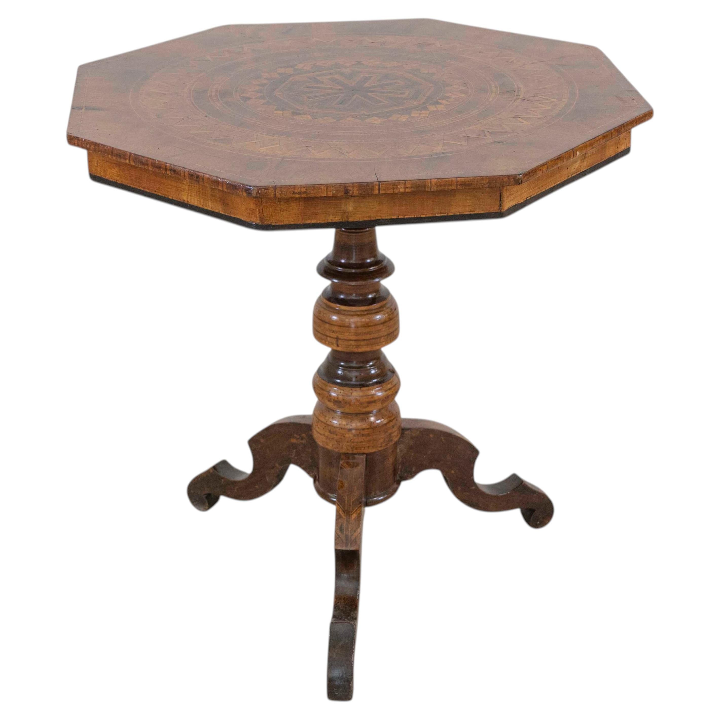 Italian 19th Century Marquetry Octagonal Pedestal Table For Sale