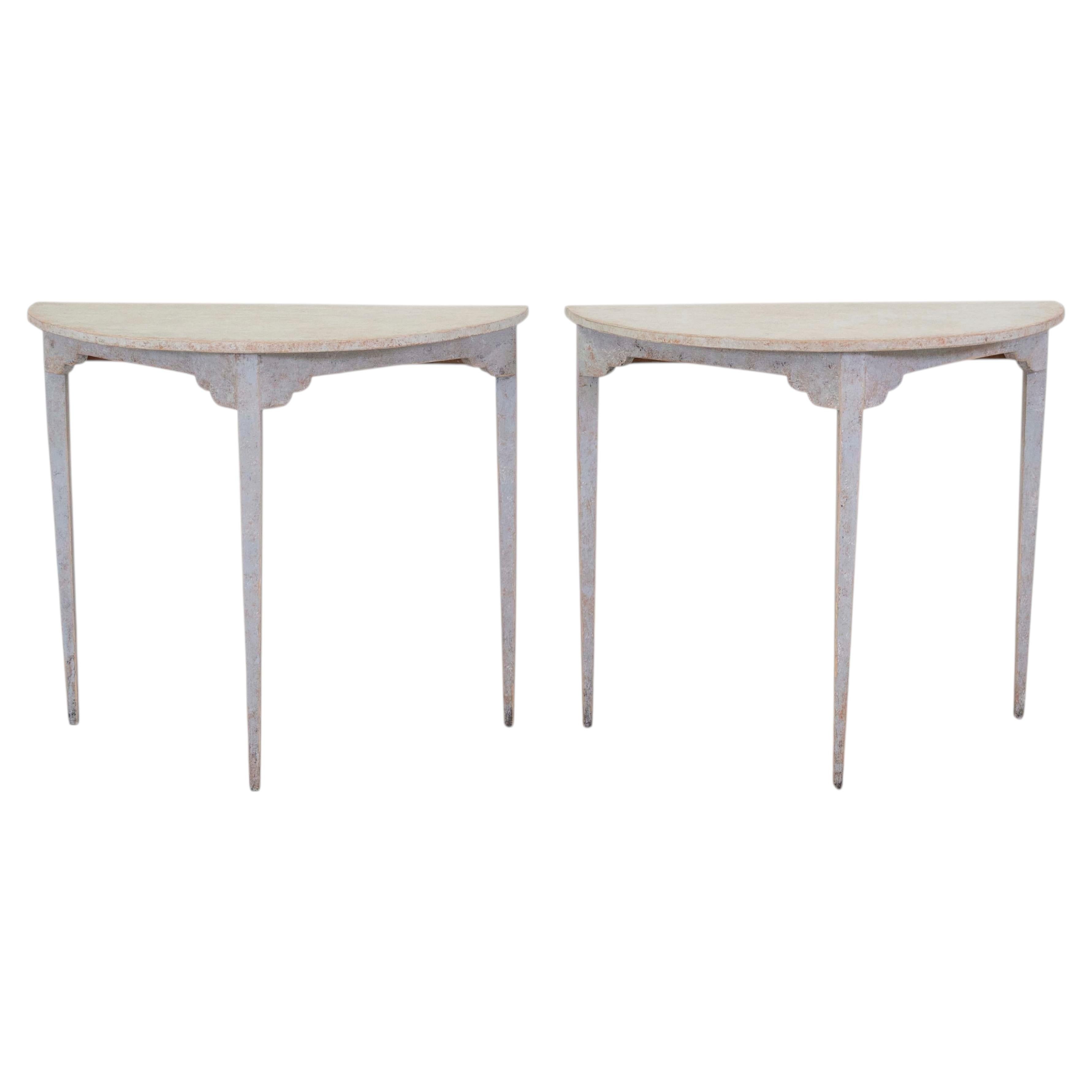Pair of Swedish 19th Century Demi-Lune Console Tables For Sale