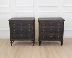 Pair of Danish 20th Century Carved Painted Chests of Drawers