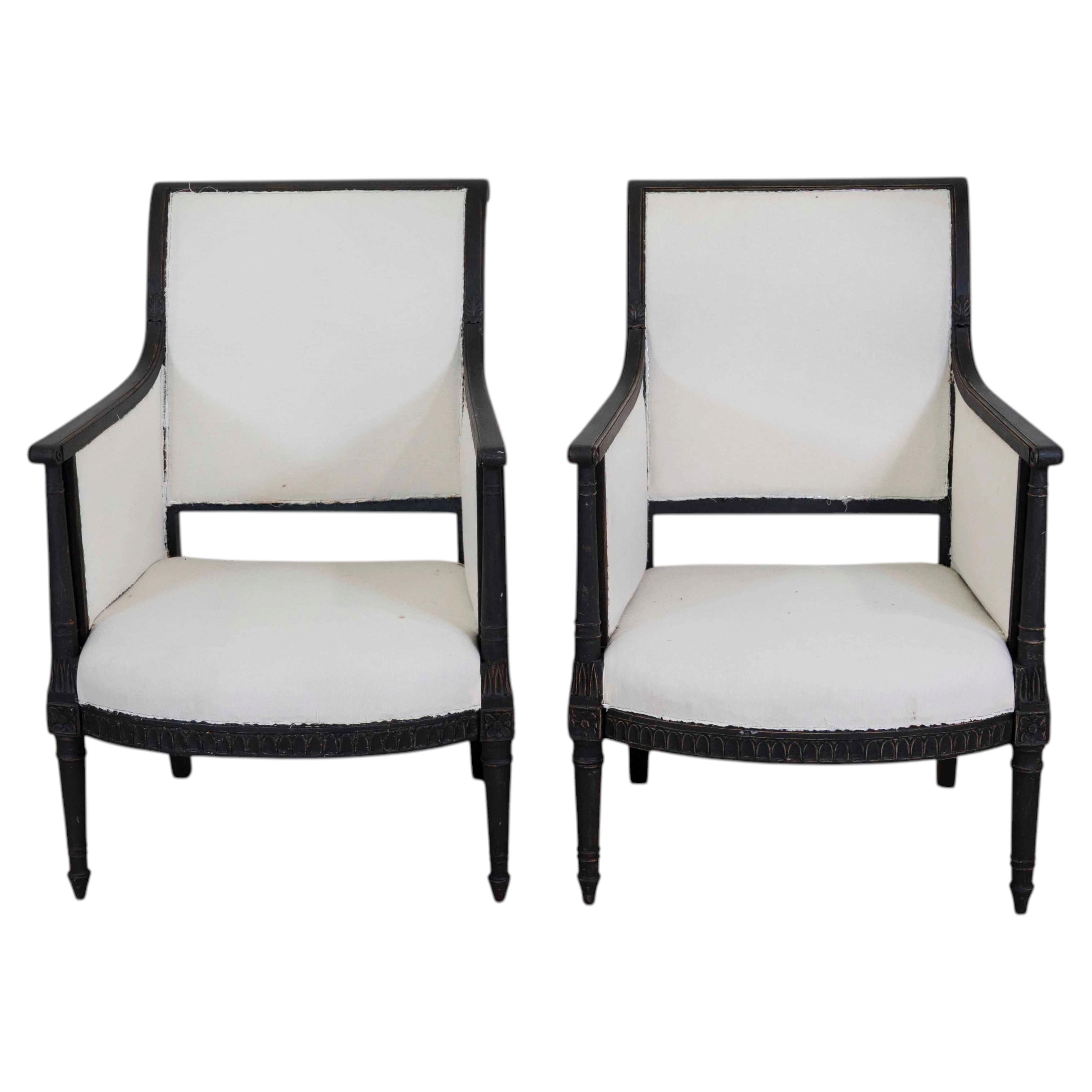 Pair of Swedish Empire Style Armchairs For Sale