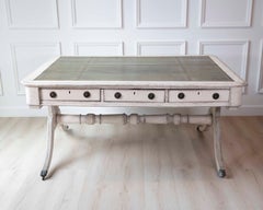 European Early 19th Century Partners Desk with Bronze Mounts and Leather Top