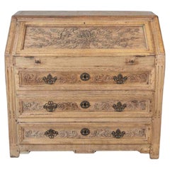 French Louis XVI Period Carved Oak Slant-Front Secretary Desk, Liège, Late 18th