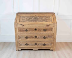 French Louis XVI Period Carved Oak Slant-Front Secretary Desk, Liège, Late 18th