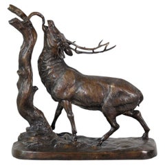 Large Bronze Animal Group – Rutting Stag – Late 19th Century.