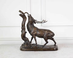 Grand groupe d'animaux en bronze – Cerf en période de rut – Fin du XIXe siècle.