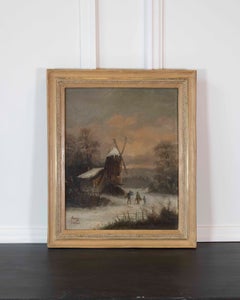 Henry Chenu, Winter Landscape with Windmill, Oil on Panel
