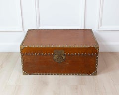 French 19th Century Leather-Lined Trunk with Brass Studs