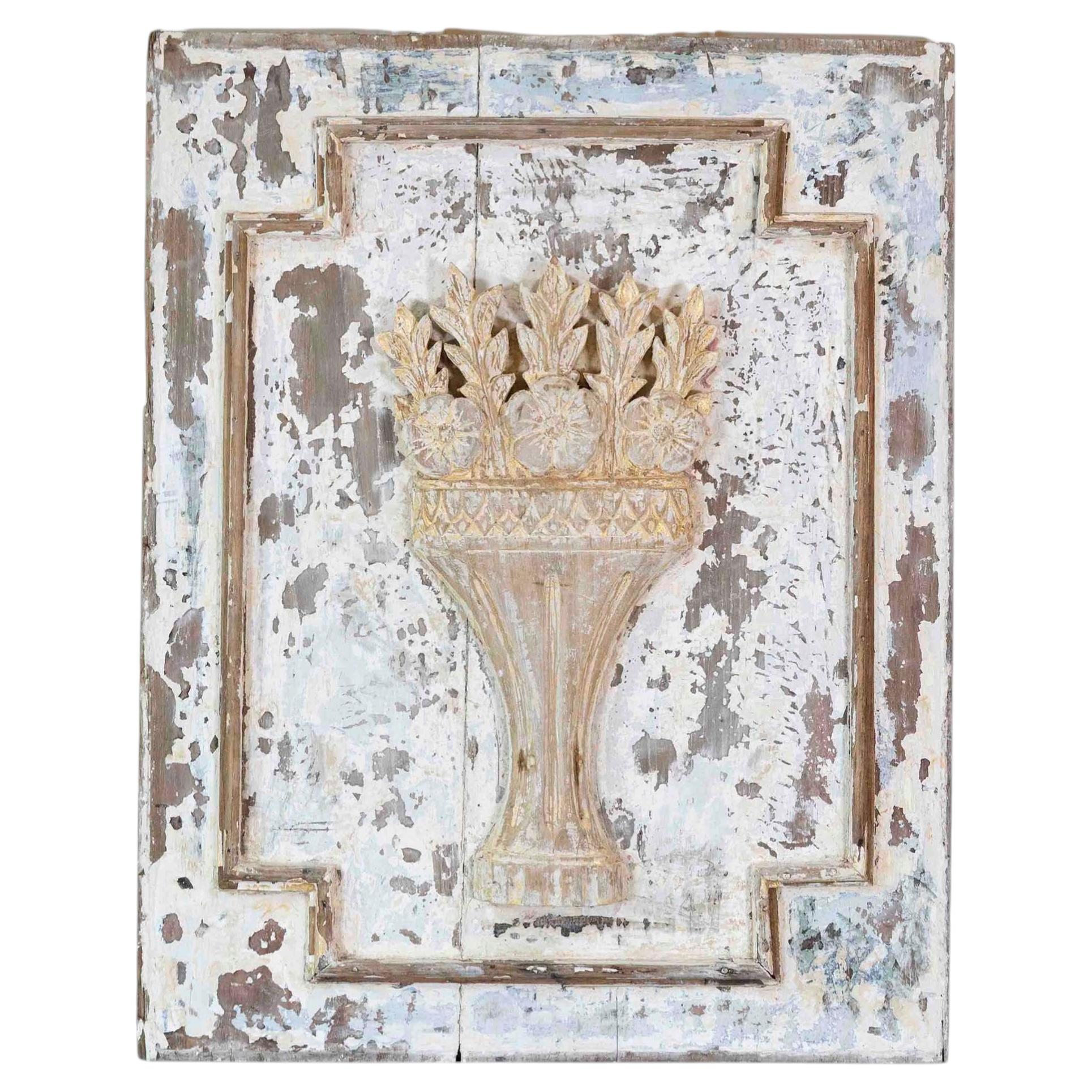18th Century Carved and Painted Wooden Panel