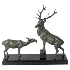 Louis-Albert Carvin Stag and Doe Sculpture