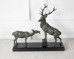 Louis-Albert Carvin Stag and Doe Sculpture