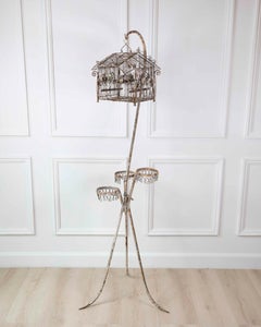 Charming French Birdcage Plant Stand with Original Paint