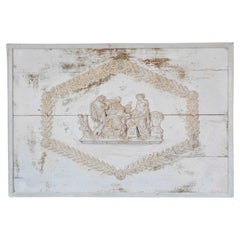 Antique French Neoclassical Painted Wooden Panel with Figural Relief