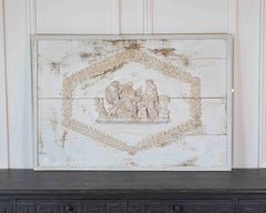 Antique French Neoclassical Painted Wooden Panel with Figural Relief