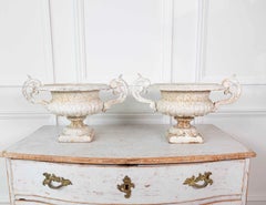 Pair of English 19th Century Cast-Iron Garden Urns