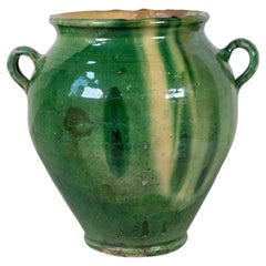 Cazuela francesa del siglo XIX para confitar, con esmalte salpicado en tonos verdes y amarillos