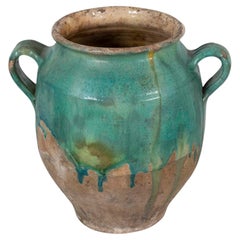 Cazuelita francesa del siglo XIX con esmalte turquesa y verde