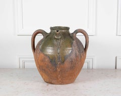 Pot à huile français du XVIIIe siècle en faïence non émaillée, avec des touches de glaçure verte
