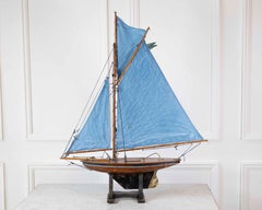 English 20th Century Carved Wood Gaff Cutter Pond Yacht