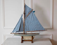 English 20th Century Bowman Carved Wood Gaff Cutter Pond Yacht