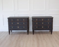 Pair of Swedish Black Painted Three-Drawer Chests, Circa 1900