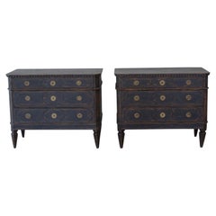 Pair of Swedish Black Painted Three-Drawer Chests, Circa 1900