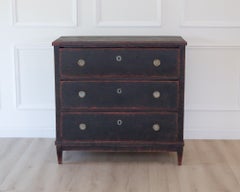 Swedish 19th Century Black Painted Oak Secretary Bureau, circa 1830–1850