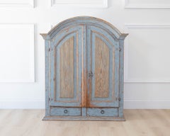 Swedish Early 19th Century Blue Painted Arched Wall Cabinet