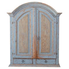 Swedish Early 19th Century Blue Painted Arched Wall Cabinet