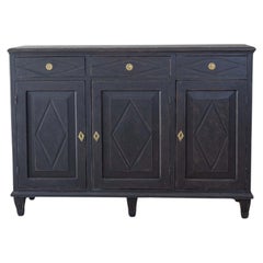 Swedish Neoclassical Black Painted Three-Door Buffet, 20th Century