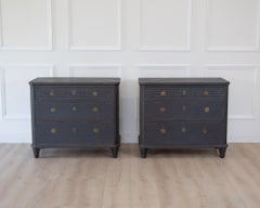 Pair of Swedish Neoclassical Black Painted Chests of Drawers, 20th Century