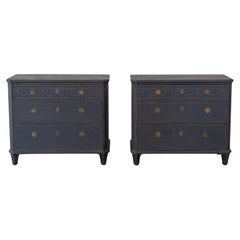 Pair of Swedish Neoclassical Black Painted Chests of Drawers, 20th Century