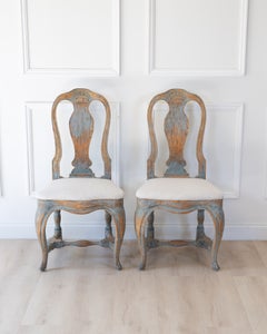 Pair of Swedish Rococo Revival Chairs in Blue Paint