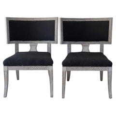 Pair of Swedish Klismos Chairs, Wood and Fabric, 20th Century Design