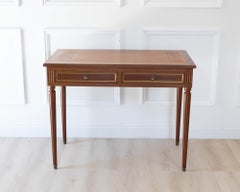 Louis XVI Style Mahogany Writing Desk with Tan Leather Top, 20th Century