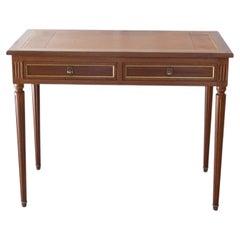 Louis XVI Style Mahogany Writing Desk with Tan Leather Top, 20th Century